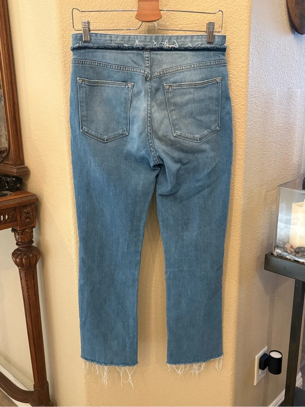 Frame Light Blue Tie-Waist Frayed Hem Le High Straight Jeans Size 28-Fit Small - Picture 4 of 8